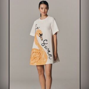 Anthropologie Cream Dress with Orange Swan Design